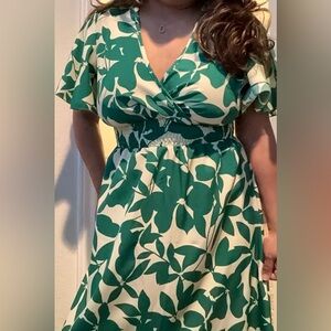 Never wore, green and cream color maxi dress